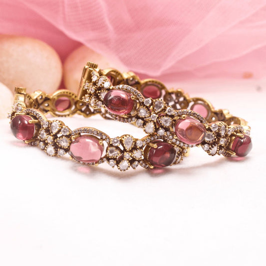 KIRAT ANTIQUE MOISSANITE KADA - (SET OF 2)- WINE