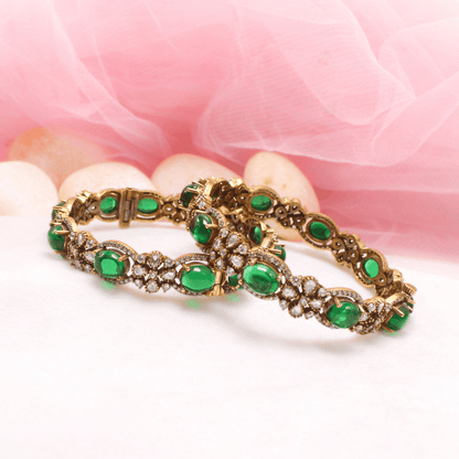 KIRAT ANTIQUE MOISSANITE KADA - (SET OF 2) - GREEN