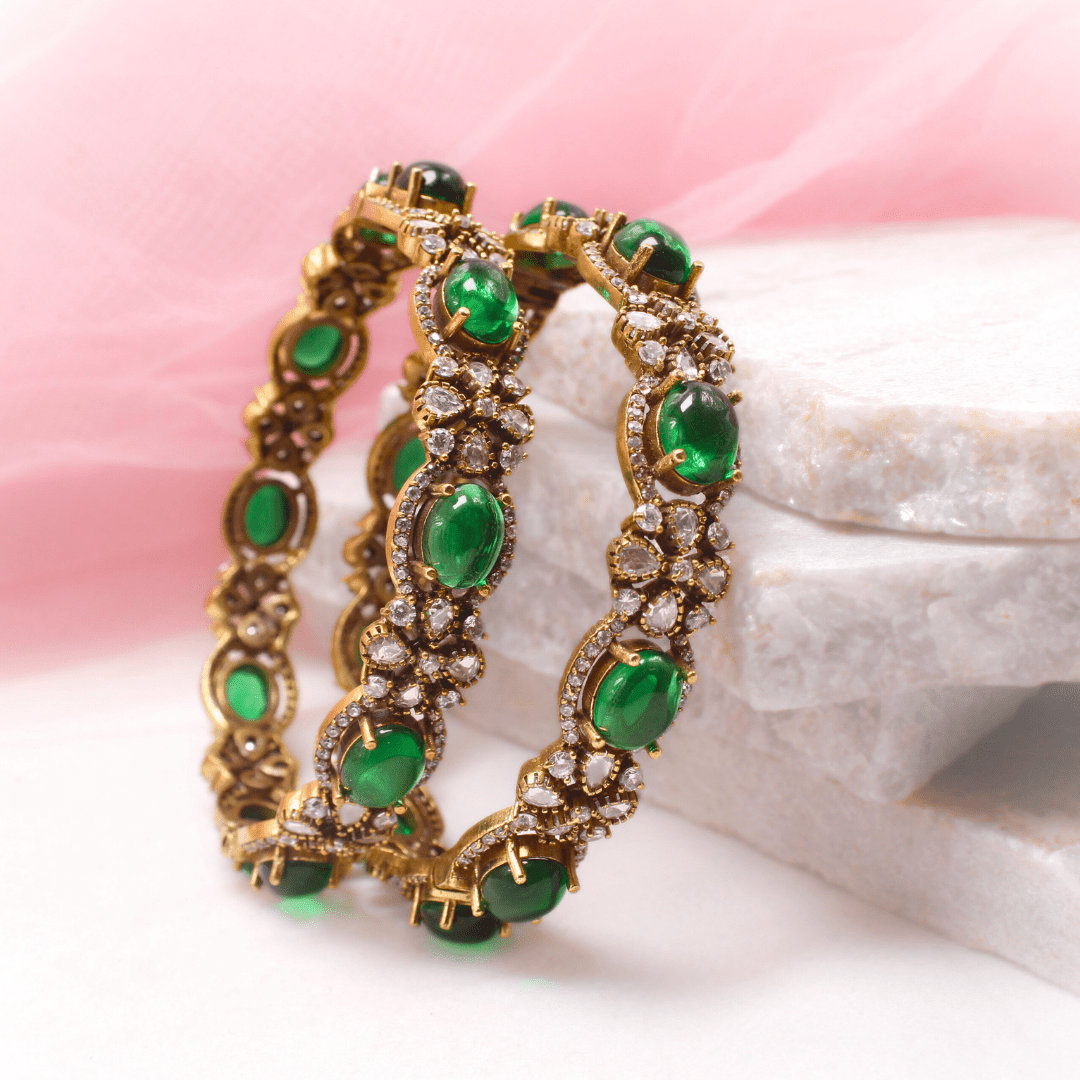 KIRAT ANTIQUE MOISSANITE KADA - (SET OF 2) - GREEN
