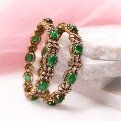 KIRAT ANTIQUE MOISSANITE KADA - (SET OF 2) - GREEN
