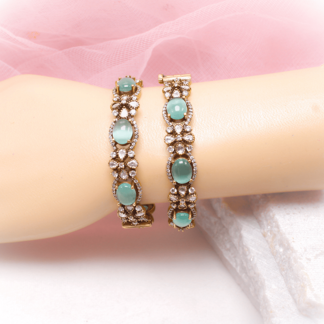 KIRAT ANTIQUE MOISSANITE KADA - (SET OF 2) - TURQUOISE