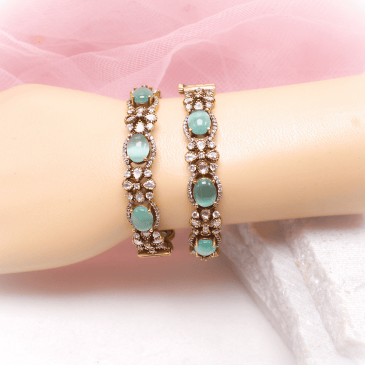 KIRAT ANTIQUE MOISSANITE KADA - (SET OF 2) - TURQUOISE