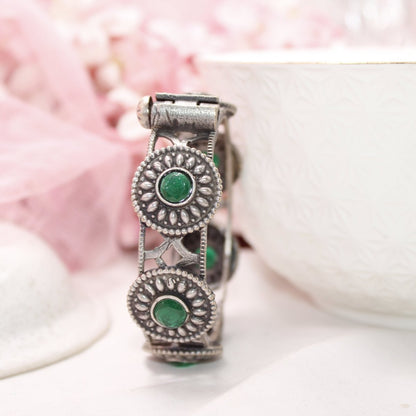KISHA - OXIDISED SILVER LOOK ALIKE KADA - GREEN