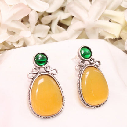 KIYA MONALISA STONE STUD-YELLOW & GREEN