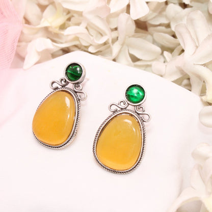KIYA MONALISA STONE STUD - YELLOW & GREEN