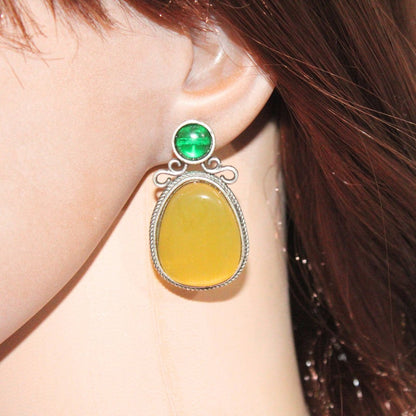KIYA MONALISA STONE STUD - YELLOW & GREEN