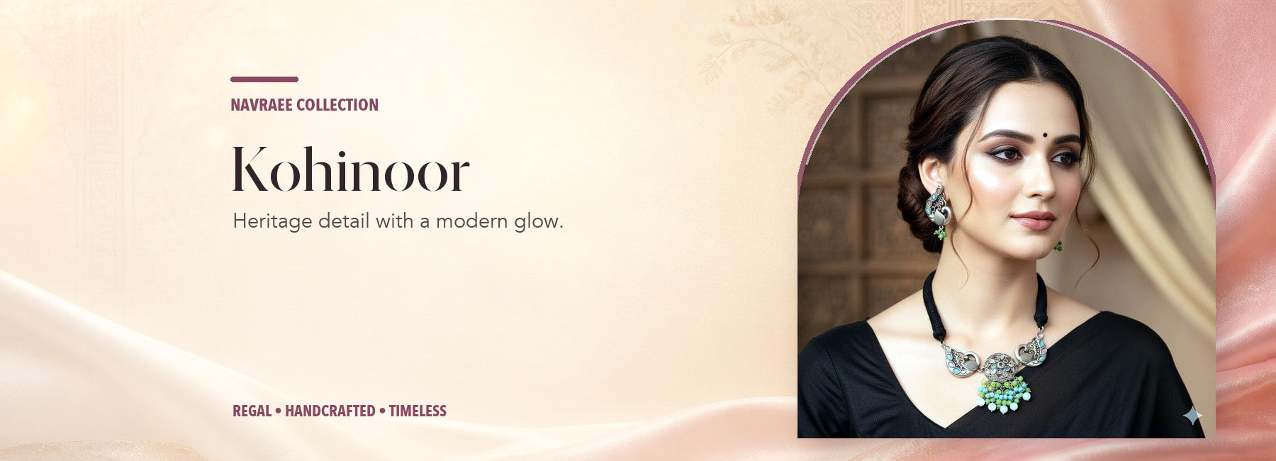 Kohinoor collection header banner featuring Kohinoor Kanthi Set-Peacock Earrings