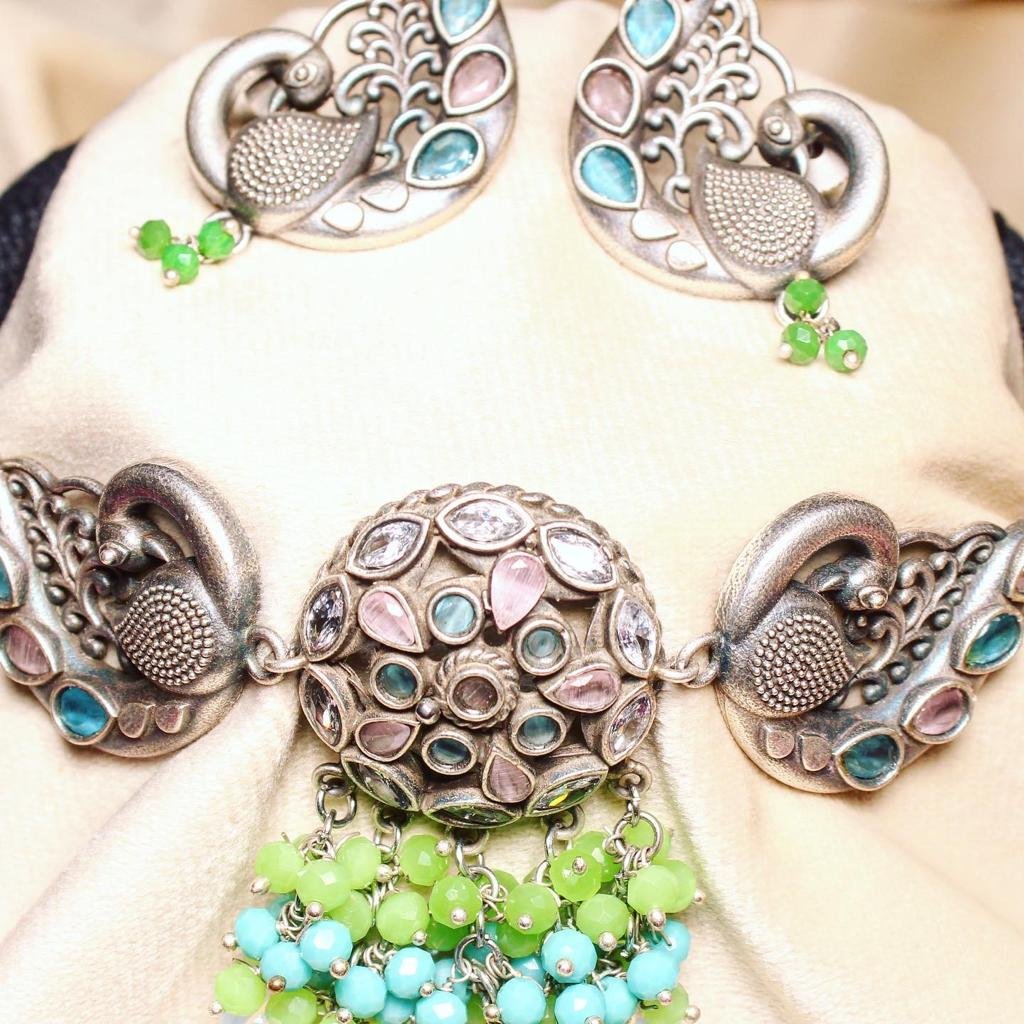 KOHINOOR KANTHI SET-PEACOCK EARRINGS