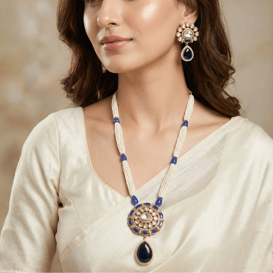 Kundan & Onyx Gold Plated Necklace Set | Navraee