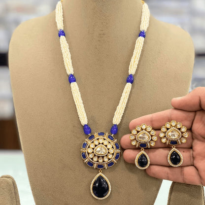 Kundan & Onyx Gold Plated Necklace Set | Navraee
