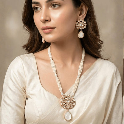Kundan & Pearl Gold Plated Necklace Set
