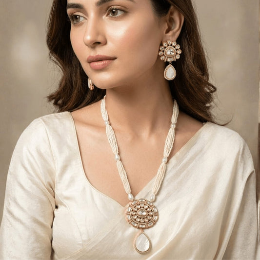 Kundan & Pearl Gold Plated Necklace Set