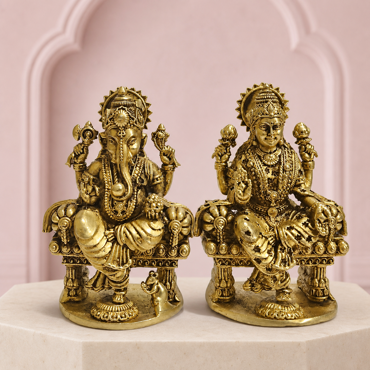 lakshmi ganesha throne pair polished premium product image