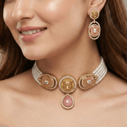 Lion Motif Pearl Choker Set Inspired by Sabyasachi