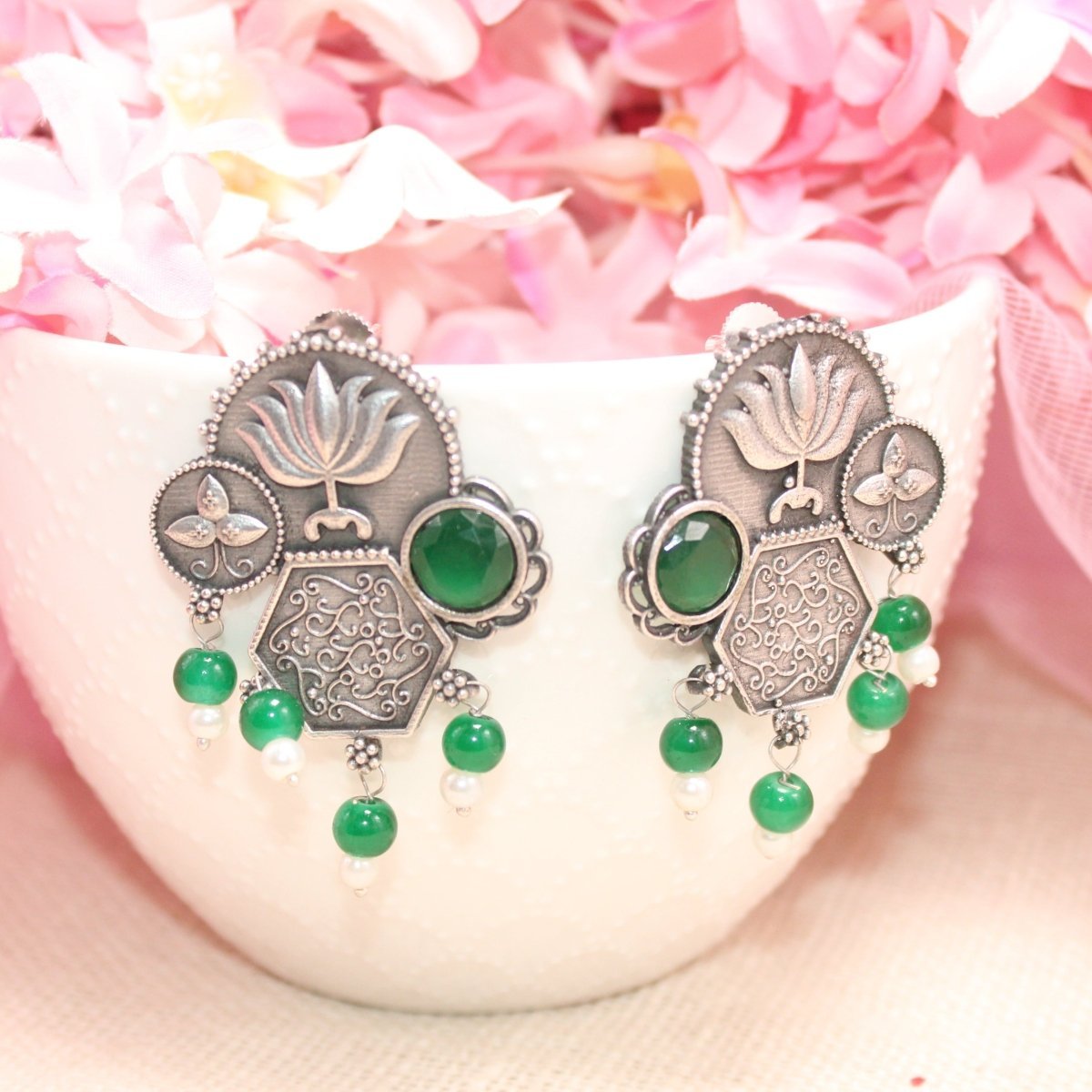 LOTUS FUSION EARRINGS-GREEN