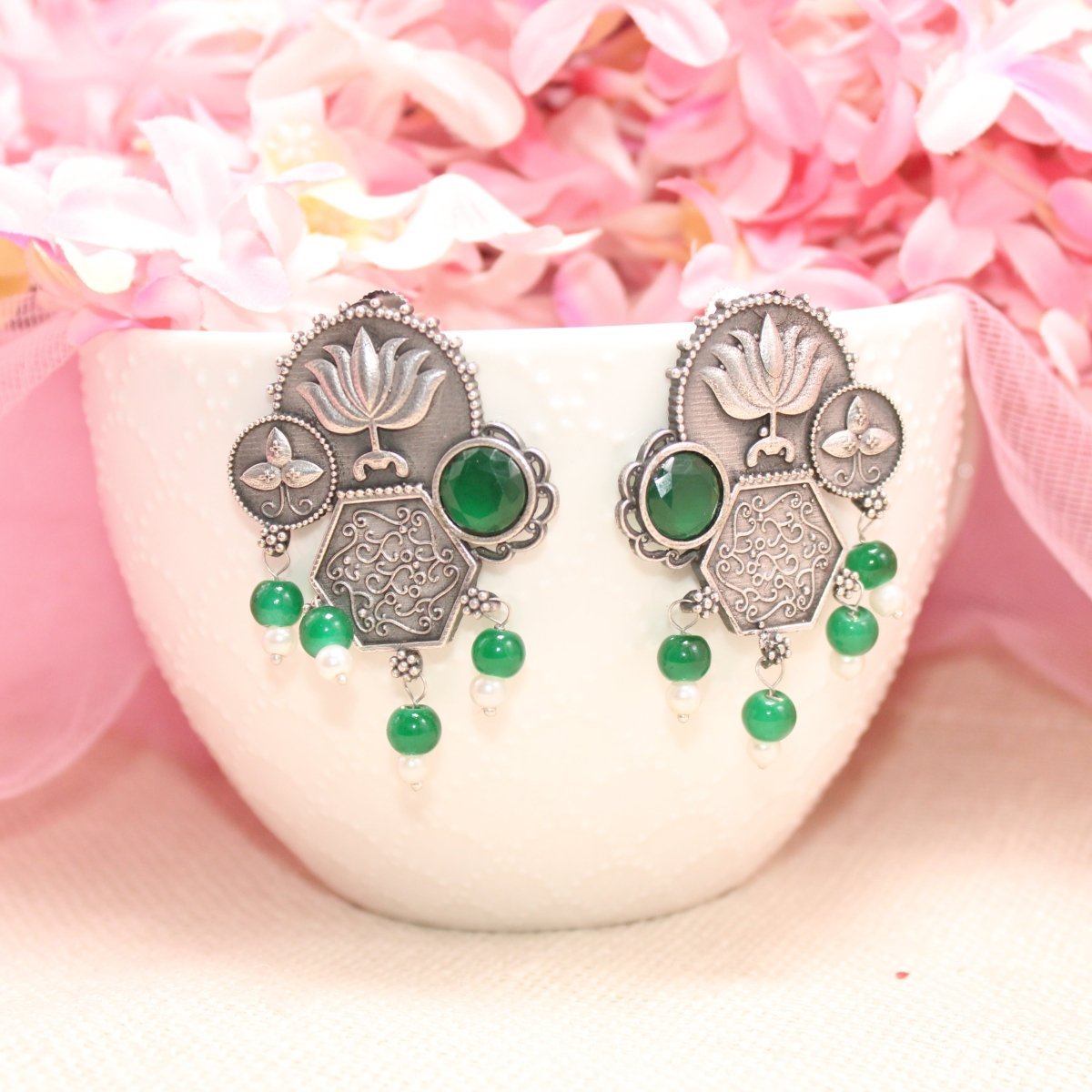 LOTUS FUSION EARRINGS-GREEN