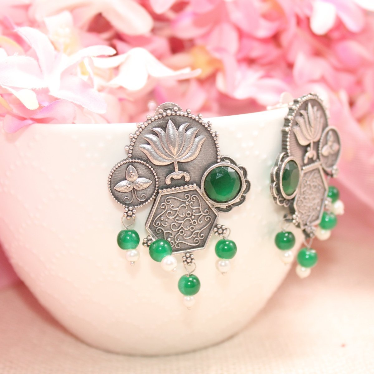 LOTUS FUSION EARRINGS-GREEN