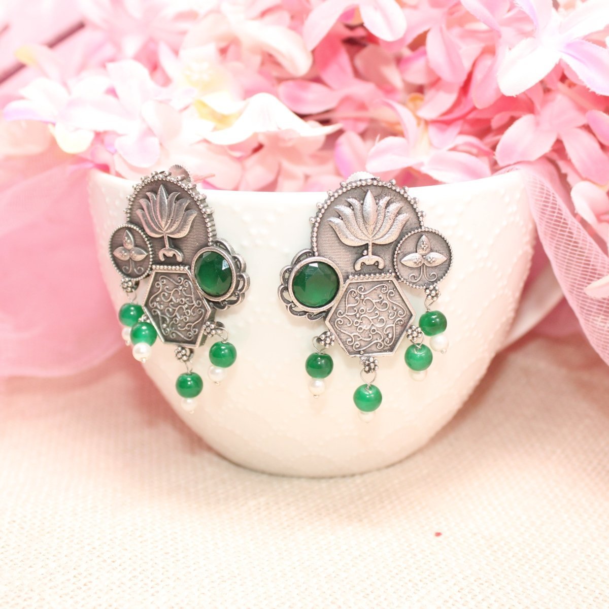LOTUS FUSION EARRINGS-GREEN