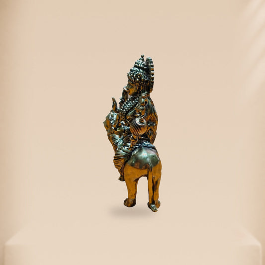 Maa Durga Brass Idol on Lion — side view on clean hero-derived studio background