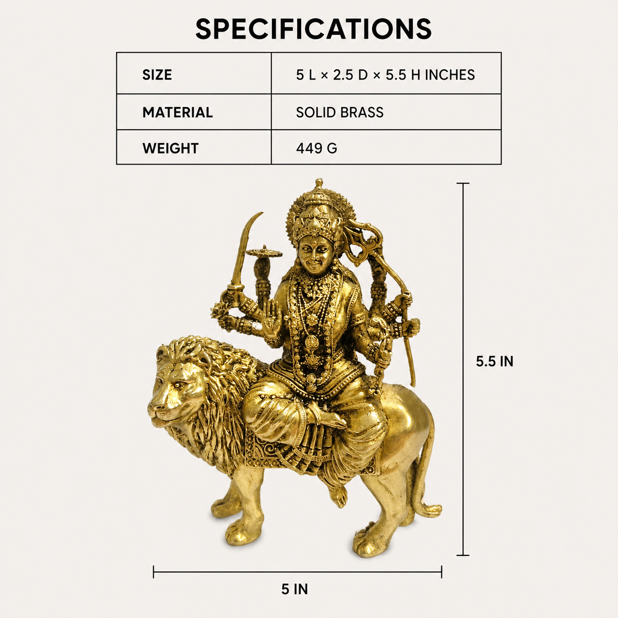 maa durga lion polished specifications and dimensions