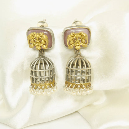 Mauve Pink Enamel Choker Set with Birdcage Pearl Jhumka Earrings