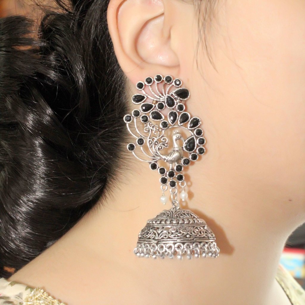 Navraee festive jhumka edit - Mayura oversized jhumka black