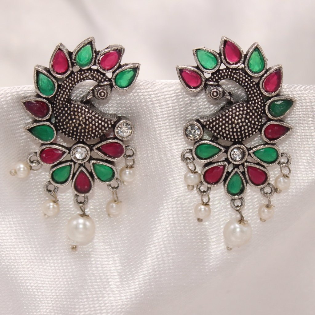MAYURA STUD EARRING - RED & GREEN