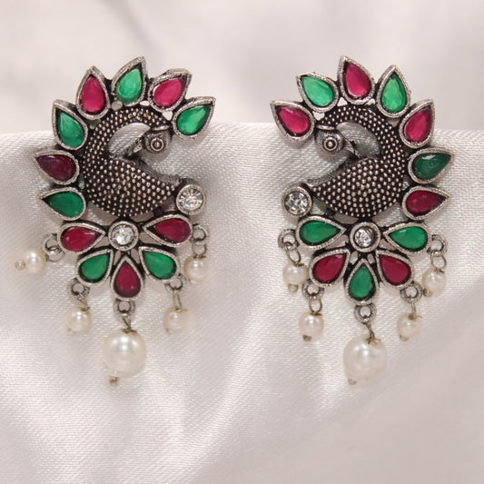 MAYURA STUD EARRING - RED & GREEN