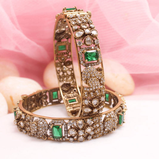 MAYURI ANTIQUE MOISSANITE KADA - (SET OF 2)- GREEN