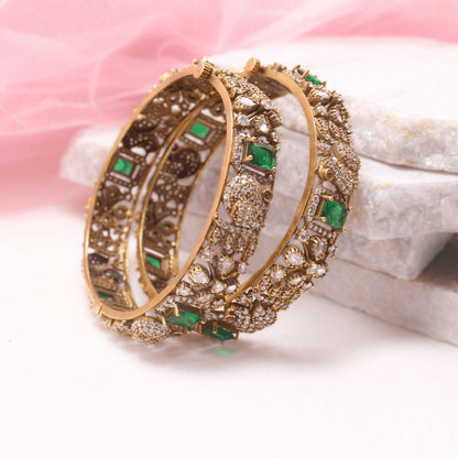 MAYURI ANTIQUE MOISSANITE KADA - (SET OF 2)- GREEN