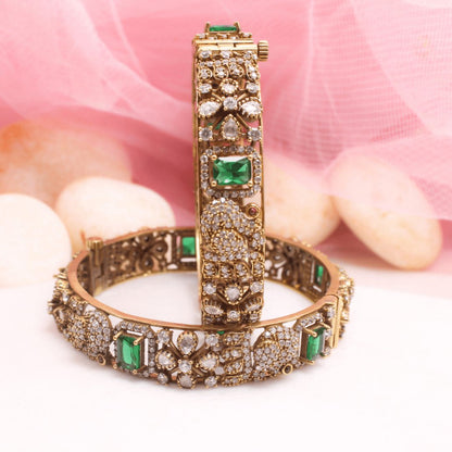 MAYURI ANTIQUE MOISSANITE KADA - (SET OF 2)- GREEN