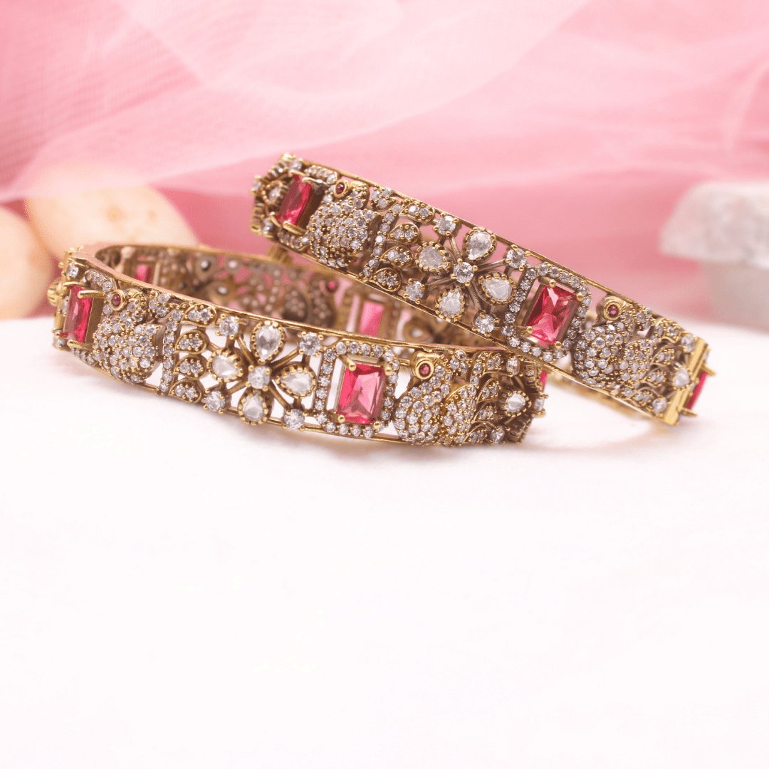 MAYURI ANTIQUE MOISSANITE KADA - (SET OF 2)- RED