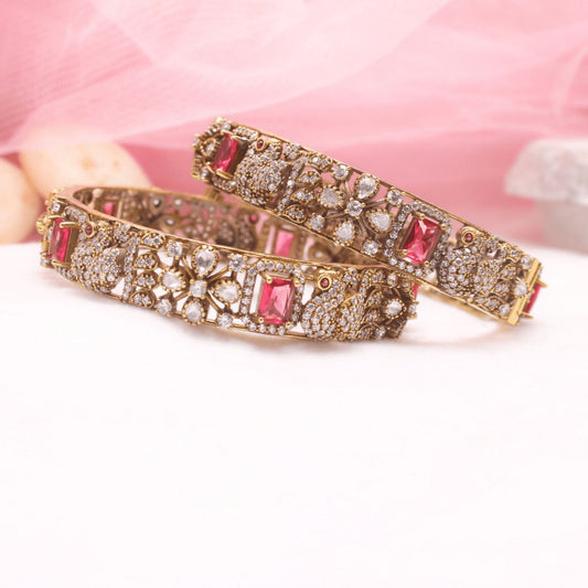 MAYURI ANTIQUE MOISSANITE KADA - (SET OF 2)- RED