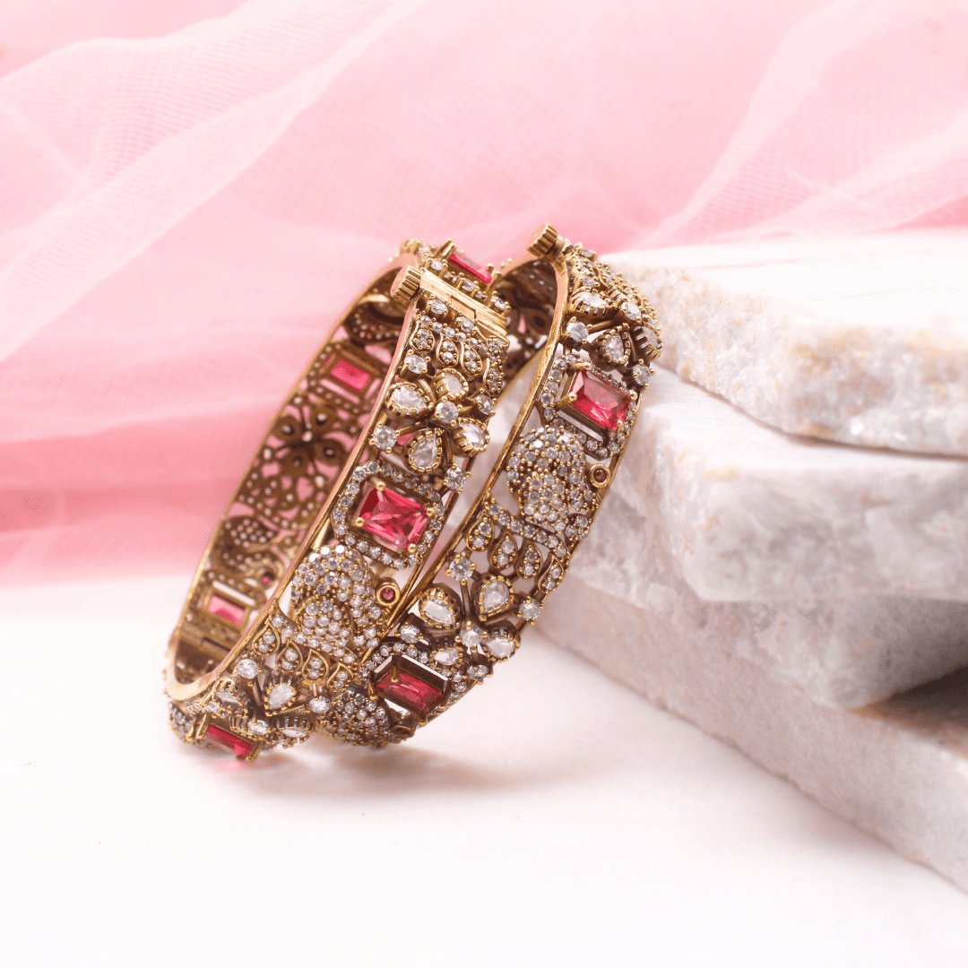 MAYURI ANTIQUE MOISSANITE KADA - (SET OF 2)- RED