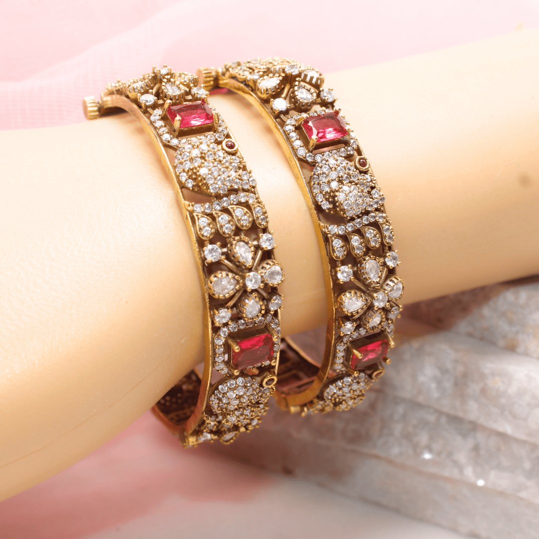 MAYURI ANTIQUE MOISSANITE KADA - (SET OF 2)- RED