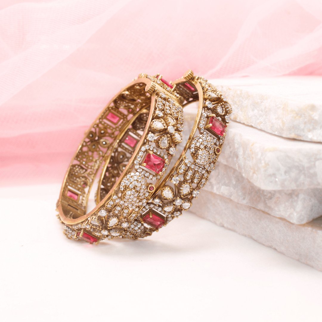 MAYURI ANTIQUE MOISSANITE KADA - (SET OF 2)- RED