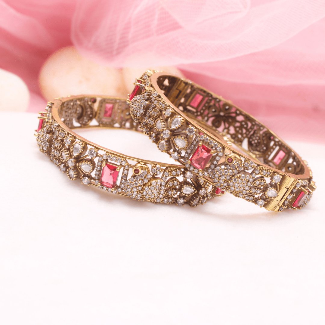 MAYURI ANTIQUE MOISSANITE KADA - (SET OF 2)- RED