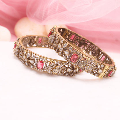 MAYURI ANTIQUE MOISSANITE KADA - (SET OF 2)- RED