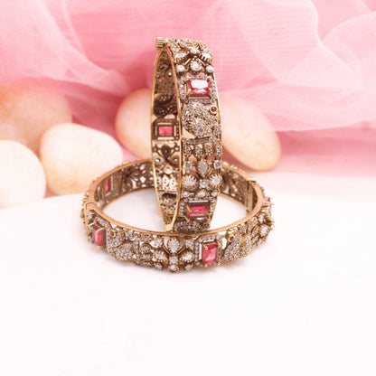 MAYURI ANTIQUE MOISSANITE KADA - (SET OF 2)- RED