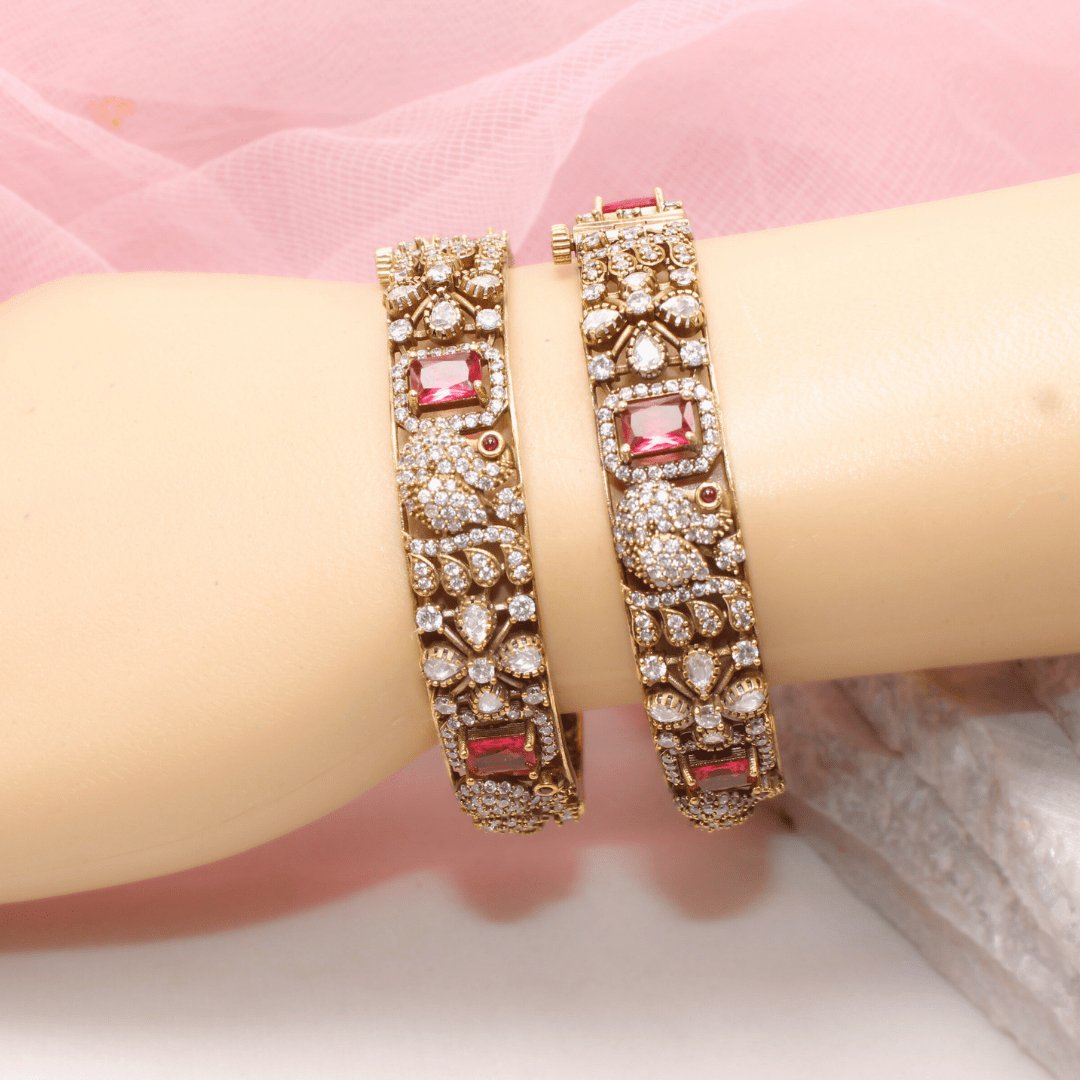 MAYURI ANTIQUE MOISSANITE KADA - (SET OF 2)- RED