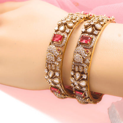 MAYURI ANTIQUE MOISSANITE KADA - (SET OF 2)- RED