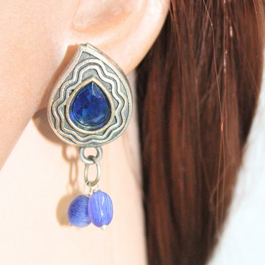 MEENAKARI AND STONE PENDANT SET - BLUE
