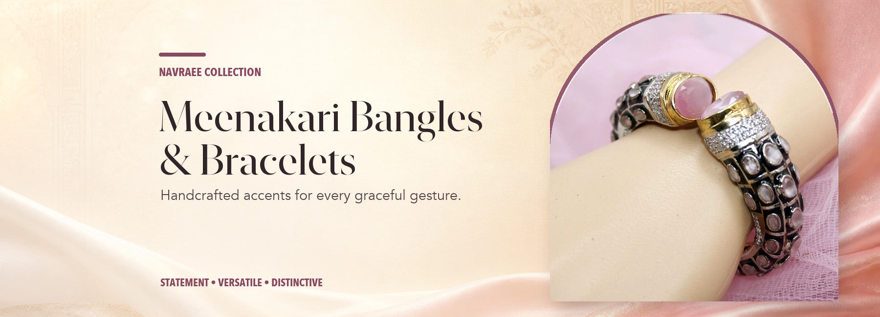 Meenakari Bangles & Bracelets collection header banner featuring Rajwadi Stone & Meenakari Kada Gold Plated-Pink