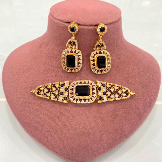 Midnight Onyx Choker Necklace Set – Handcrafted Gold-Plated Bridal Jewellery