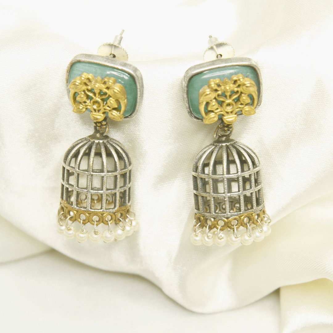 Mint Green Enamel Choker Set with Birdcage Pearl Jhumka Earrings