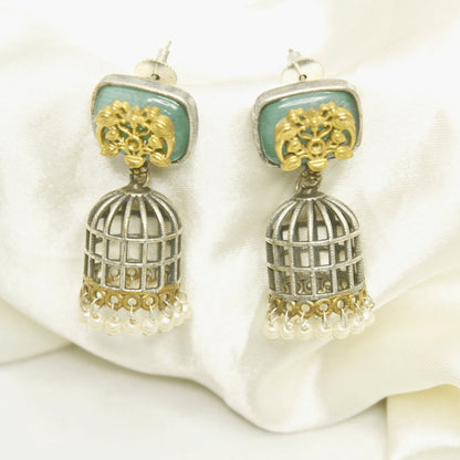 Mint Green Enamel Choker Set with Birdcage Pearl Jhumka Earrings