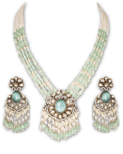 Mint Green Moissanite & American Diamond Necklace Set