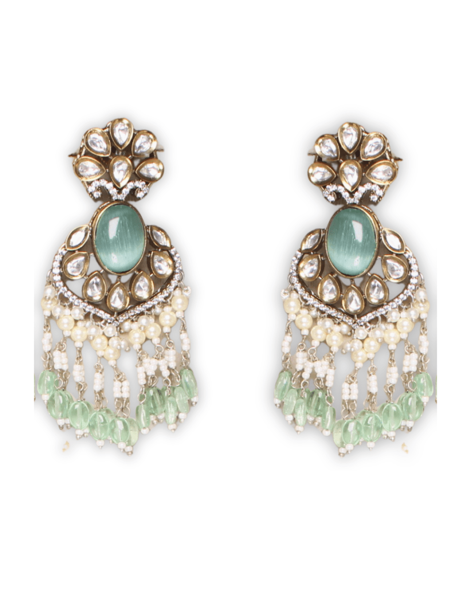 Mint Green Moissanite & American Diamond Necklace Set