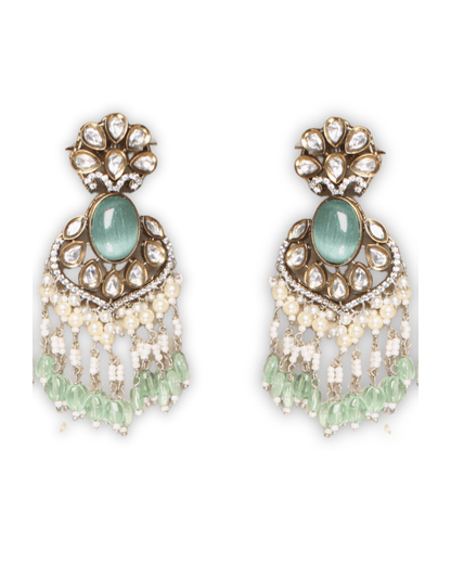 Mint Green Moissanite & American Diamond Necklace Set