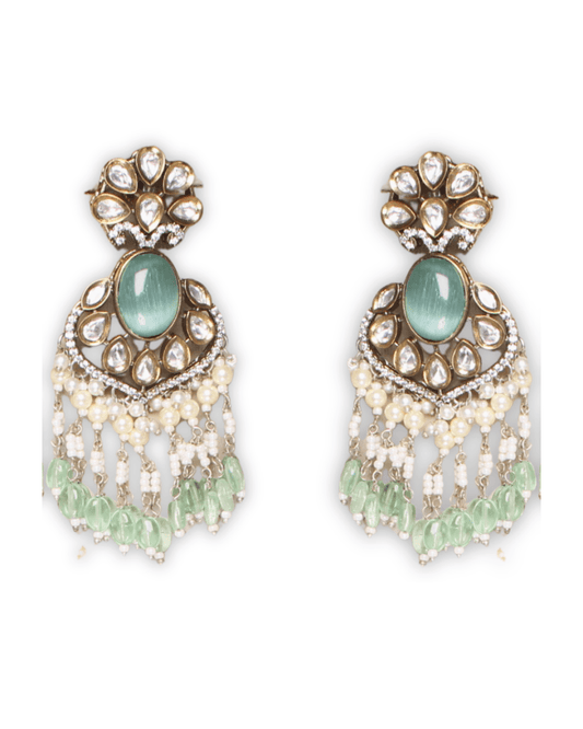 Mint Green Moissanite & American Diamond Necklace Set